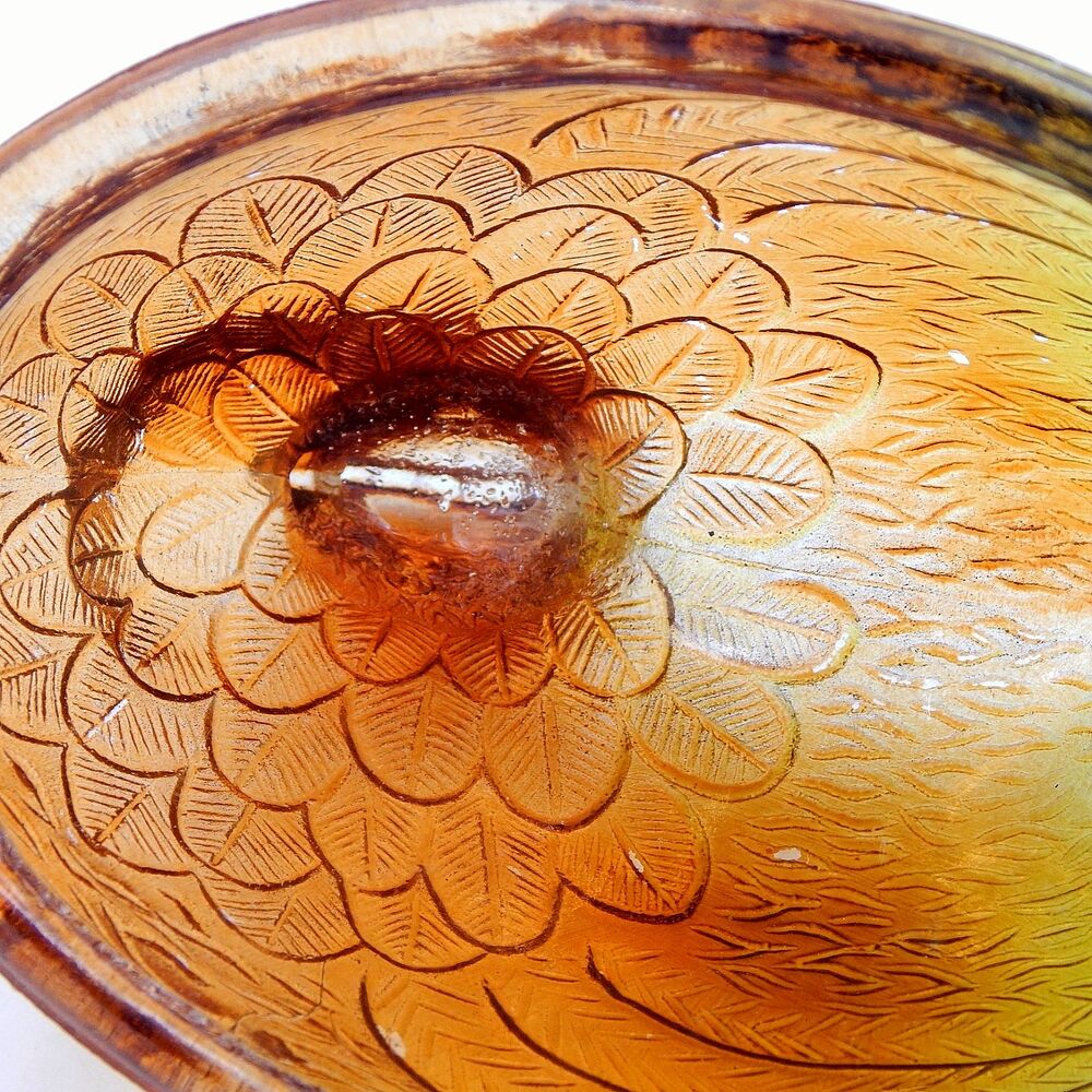 Glass Hen On Nest Ombre Amber Yellow 6 Inch Covered Candy Dish Vintage - Picture 10 of 14